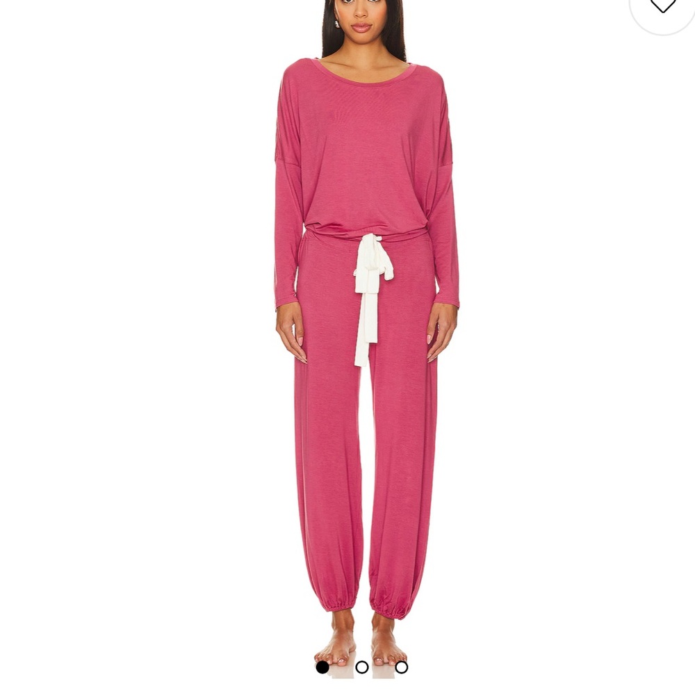 Eberjey Rose Pink Relaxed Knit Joggers with Contrast Cream Tie